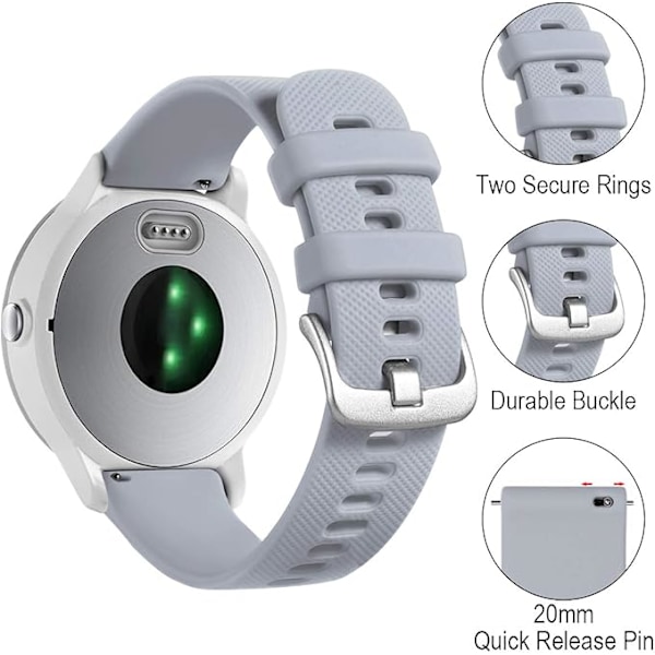 20mm Armband för Garmin Vivoactive 3/3 Music/Venu/Venu 2 Plus/sq/sq 2/Forerunner 245/645/55, Mjukt Silikon Ersättningsarmband