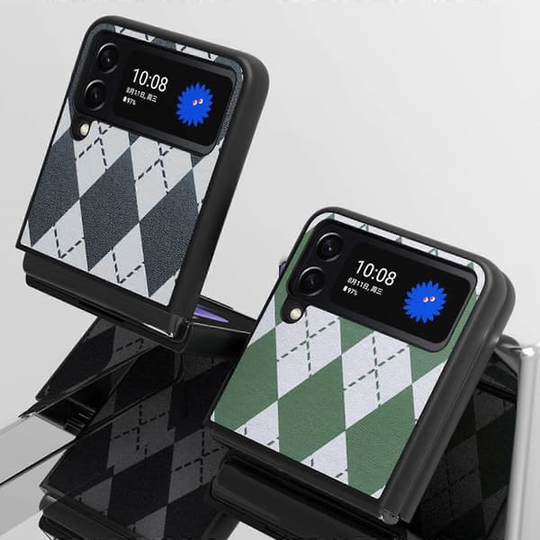 Geometriskt rombfodral kompatibelt med Samsung Galaxy Z Flip 4, PC-ram & Stötsäkert skydd i PU-läder