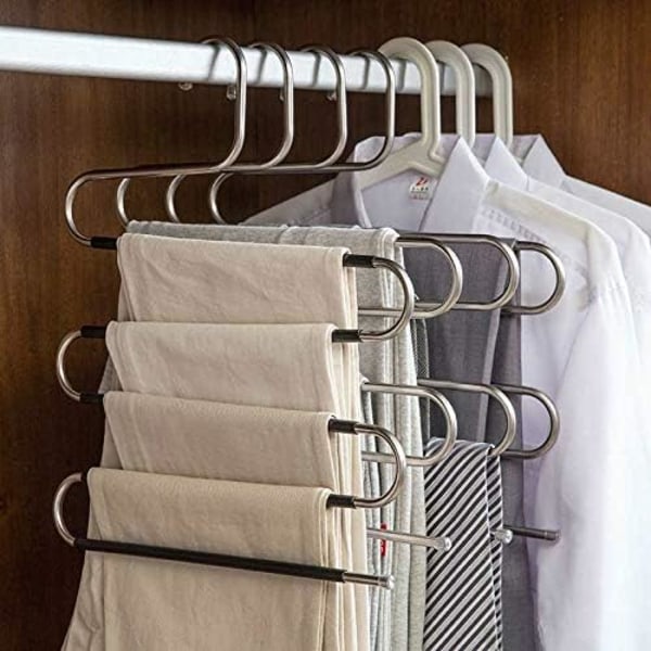 Hängare Utrymmesbesparande Halkfria 6-pack S-formade Klädhängare Rostfritt Stål Garderobsförvaring Organizer för Byxor Jeans Halsduk Hängande
