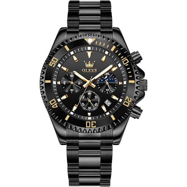 OLEVS Herrarmbandur Svart black Dial/Black Band