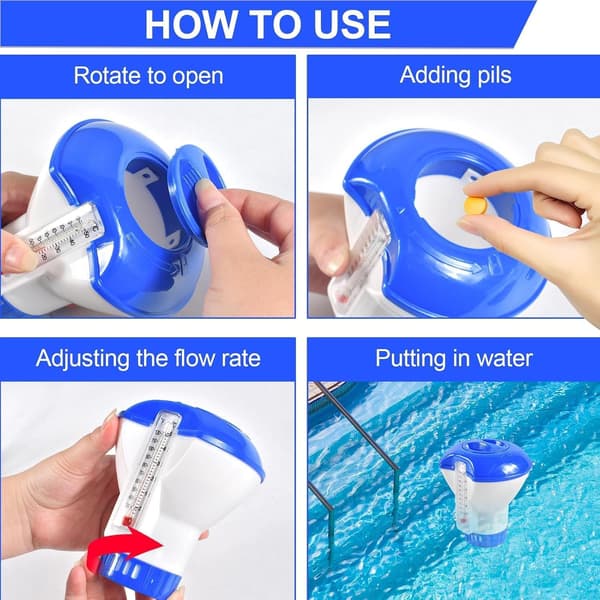 Stor doseringsflyder, klordispenser, klorbromtabletsbeholder, flydende klordiffuser med termometer