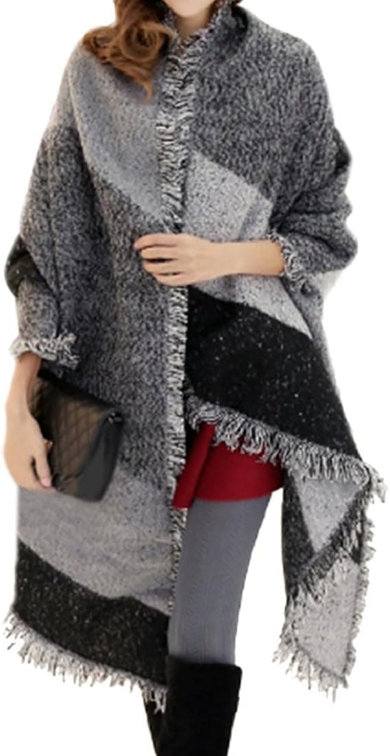 Dame Stort Oversized Tørklæde Pashmina Wrap Poncho Tyk Stil Tørklæde Patchwork Cape Sjal