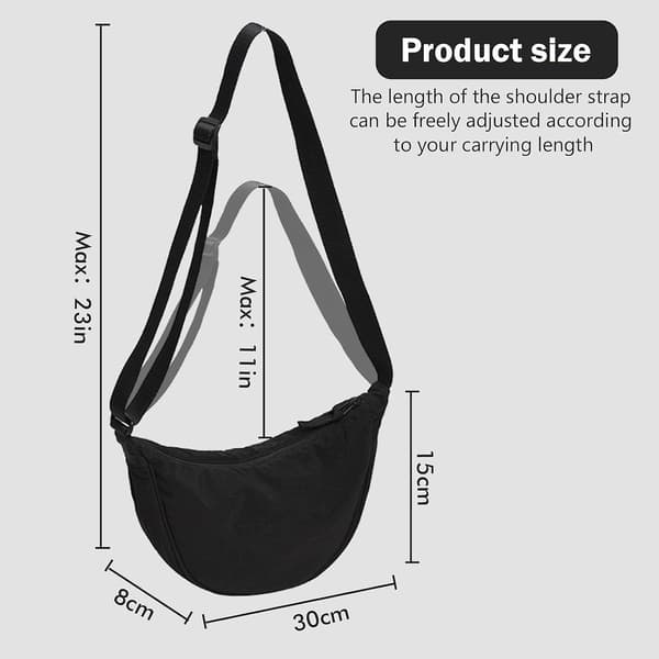Nylon Halvmåneveske - Skulderveske med Justerbar Stropp grey