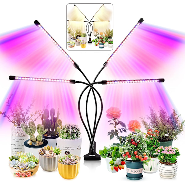 Växtlampa för Inomhusväxter - Uppgraderad Version 80 LED-lampor med Fullt Spektrum & Rött Blått Spektrum, 3/9/12H Timer