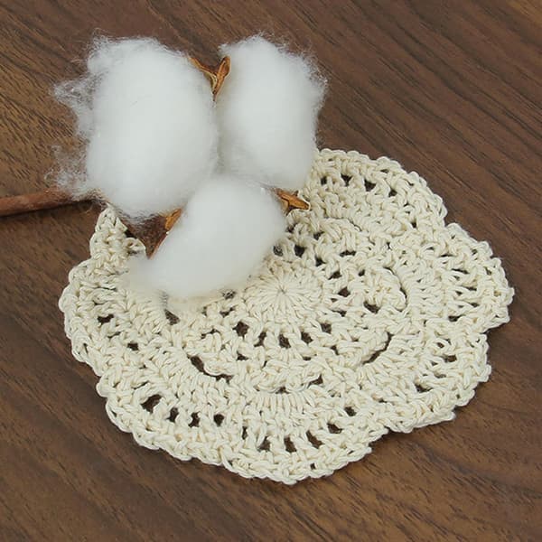 kilofly Små Heklede Bomullsblondebrikker Sett, 4 stk, Beige, Rund, 10 cm