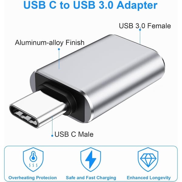 4-pak USB-C til USB 3.0-adapter - Højhastighedsdata- og opladningskonverter, kompatibel med MacBook Pro/Air, iPad Pro Sølv