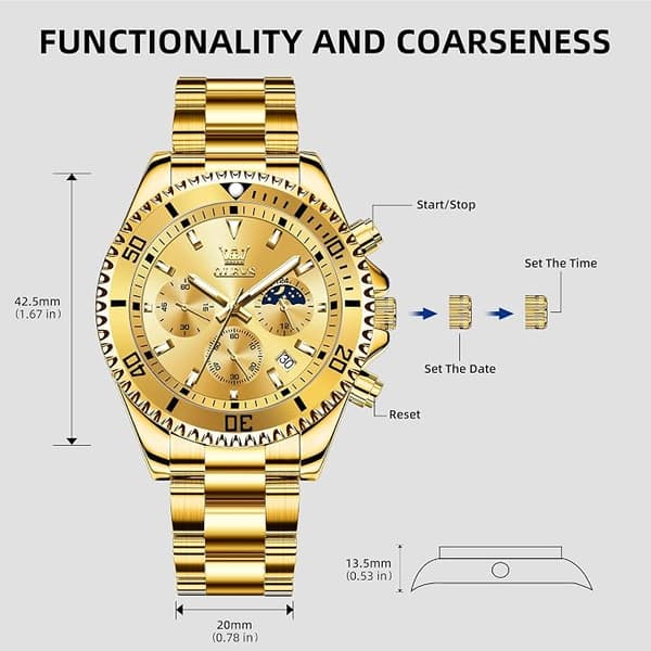 OLEVS Miesten Kellot Musta Gold Dial/Gold Band