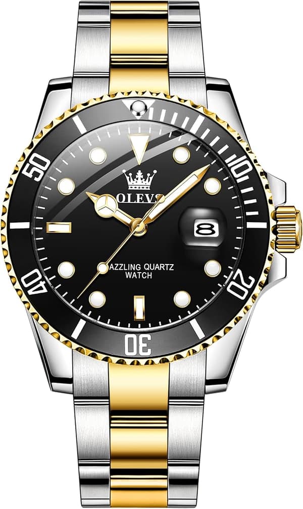 OLEVS Miesten Kellot Musta black Dial/Gold Silver Band