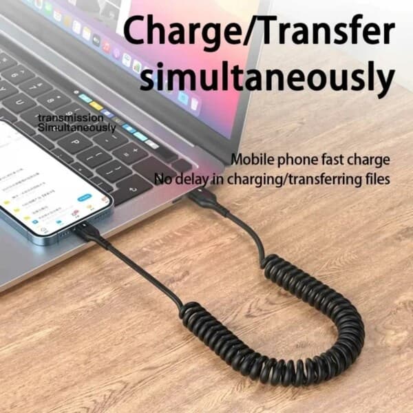 USB A Micro-USB Spiralkabel 3A Snabbladdning 1,5m Svart black
