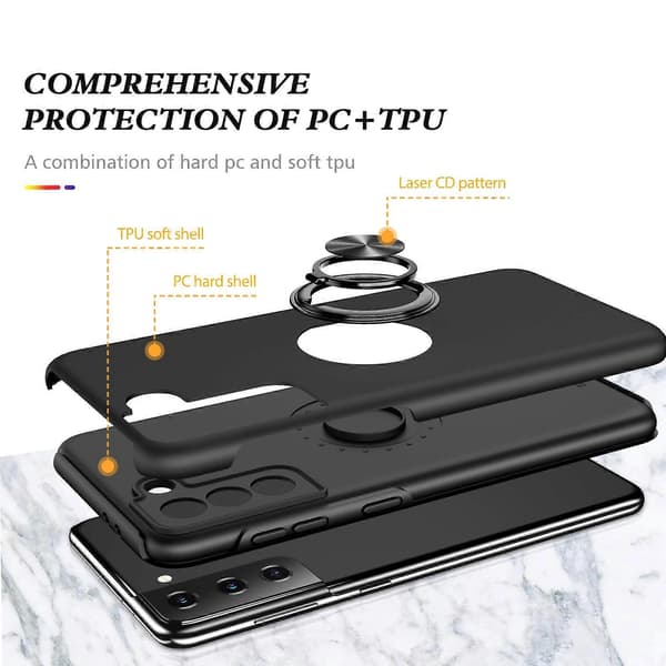 Til Samsung Galaxy S21 5G PC + TPU støtsikkert magnetisk beskyttelsesdeksel med usynlig ringholder