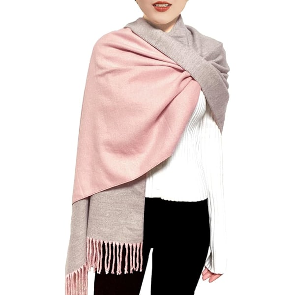 K Cashmirhalsduk för Kvinnor Mjuk Pashmina Sjal och Wraps Vändbar Lång Stor Vinter Varm Tjock Damhalsduk med Frans för Kvinnor
