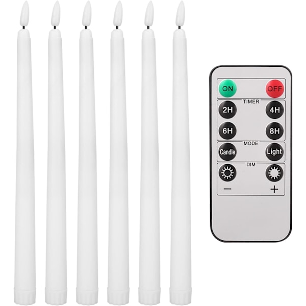 Teynewer LED-ljus, flamlösa, spetsiga, flimmerande, 6-pack med 10-knappars fjärrkontroll, batteridrivna, 28 cm långa, varmvita