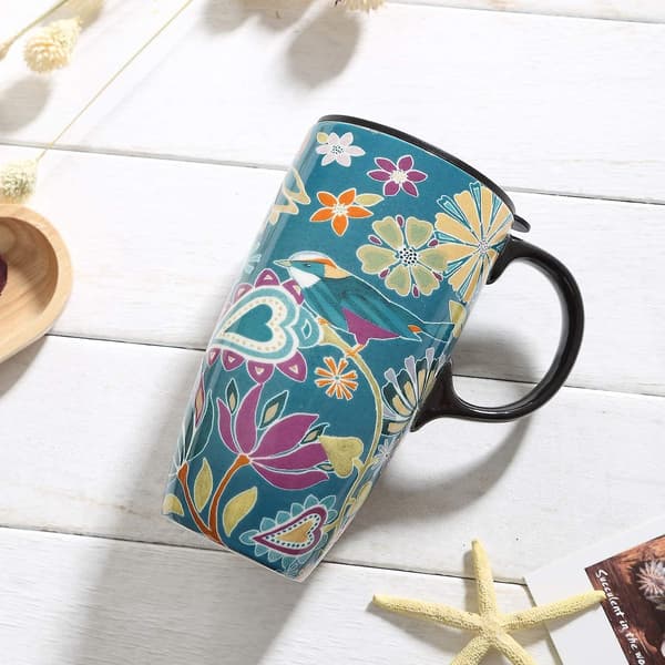 Keramisk Mugg Med Lock Och Handtag - 500ml Latte Mugg I Grön