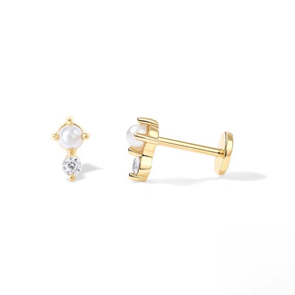 14K Guldpläterade Sterling Silver Stift Små Mini Multi-Formade Platt Baksida Örhängen för Kvinnor