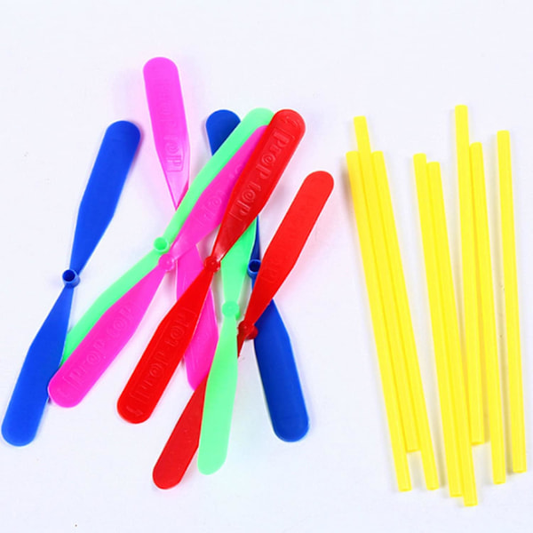 50 Stycken Bambu Trollslända Handgnuggning Plastpropeller Utomhusleksak Barnpresent Flygande (Slumpmässig Färg)