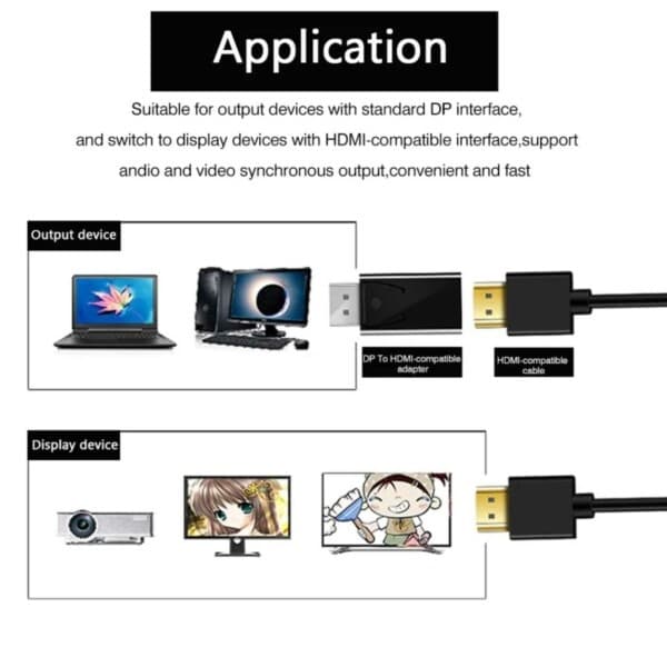 Display Port DP hann til HDMI hunn-adapter 4K svart black