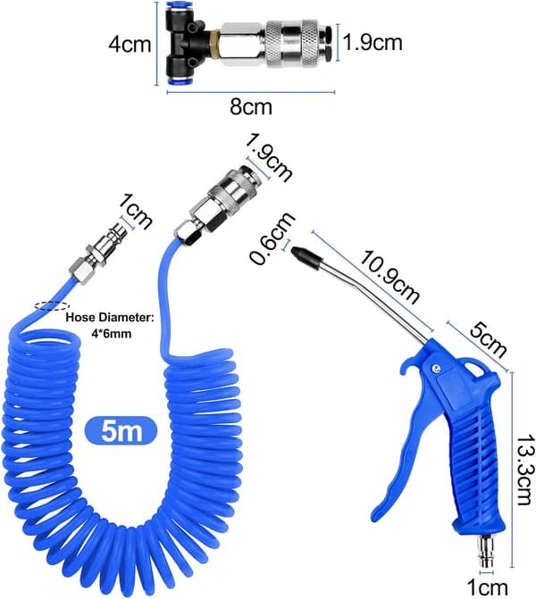 Tryckluftpistol, Tryckluftpistol med 5 meter tryckluftsslang, Rengöringskit för tryckluftpistol