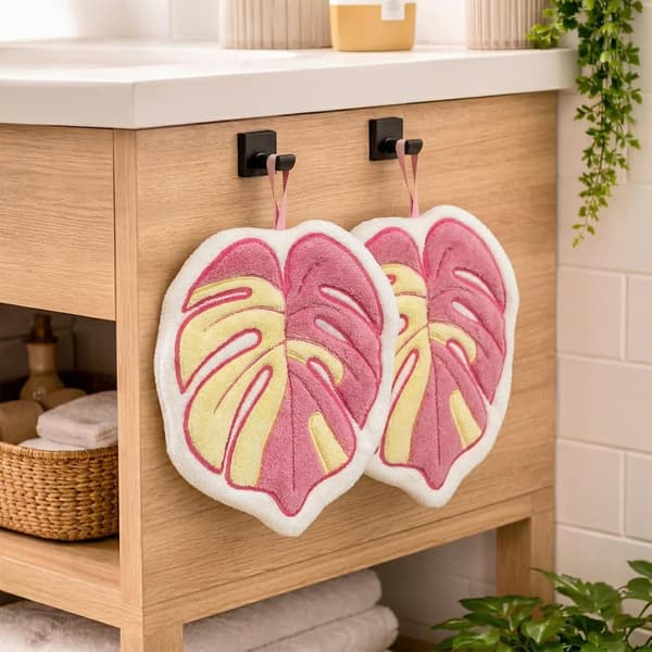2 stk. Blad Håndklæde Koralfleece Håndklæder 8x9 tommer, Bløde Behagelige, Søde Monstera Håndklæder PINK Pink