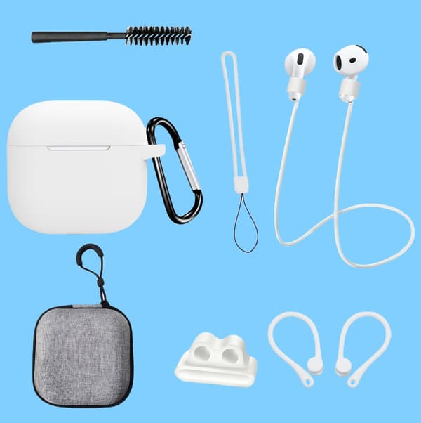 Otte-delt beskyttelsessæt til AirPods 4. generation, hvid