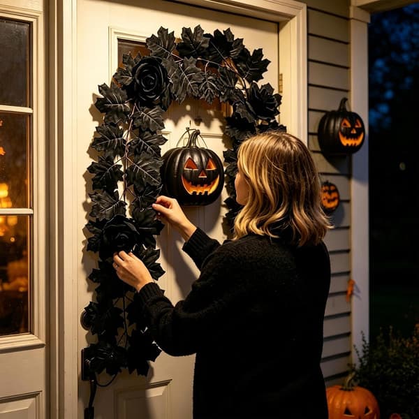 1 stk. 200 cm kunstig sort rosenranke til Halloween-dekoration