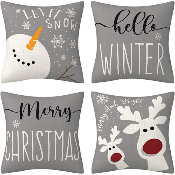 Jul Kuddfodral Set om 4 Grå Kuddfodral 18x18 tum Mjuk Polyester Kvadratiska Jul Kuddfodral för Sovrum