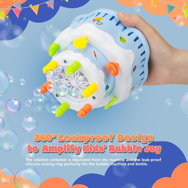Bubbelmaskin i form av tårta för barn - Automatisk bubbelblåsare med lösning, leksakspresent till små pojkar och flickor