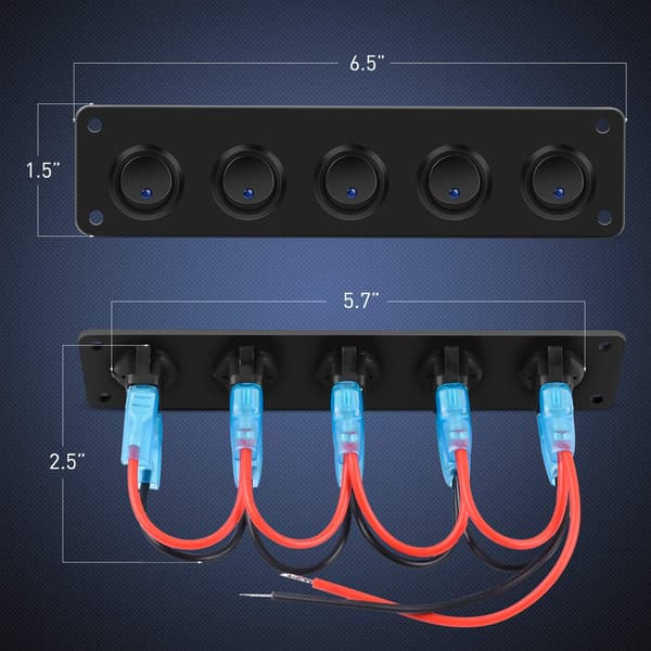 Runde blå LED vippekontakter 12-24V, bilkontaktpanel, 5 grupper, 12V kontaktpanel til bil, lastbil