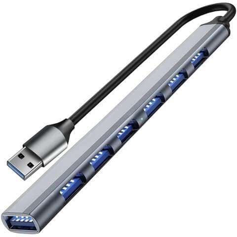 USB-hub 7 porter | USB A til 1x USB 3.2 og 6x USB 2.0 grå gray