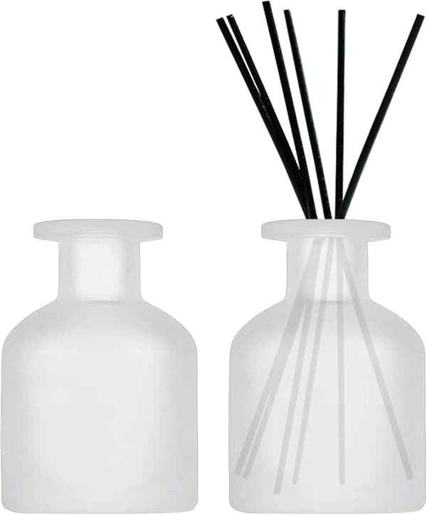 2 lasista diffuuseripulloa, 150 ml tyhjä diffuuseripullo huonetuoksuille, lasiset tuoksupullot