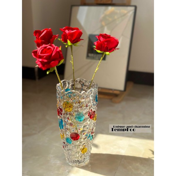 Glasvas för blommor, stor hög färgad blomvas, födelsedagspresenter, modern personlig för vardagsrum heminredning