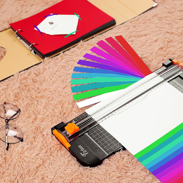 A4 Papperskärare 12 Tum Titanium Pappers Trimmer Scrapbooking Verktyg med Automatisk Säkerhets Skydd och Sidolinjal (Svart)