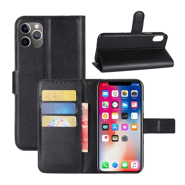 iPhone 11 Pro Plånboksfodral Svart Läderfodral svart black