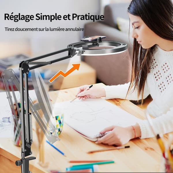 10\" Ring Light med Tripod Stativ til Skrivebord, Ring Light Telefon LED med Stativ og Telefonholder, til Videokonference/TikTok