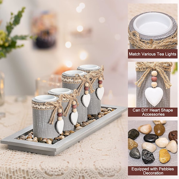 Ljusstake Set om 4 med Träbricka, Heminredning Vardagsrum Sovrum Dekoration Bröllop Julfest Ornament