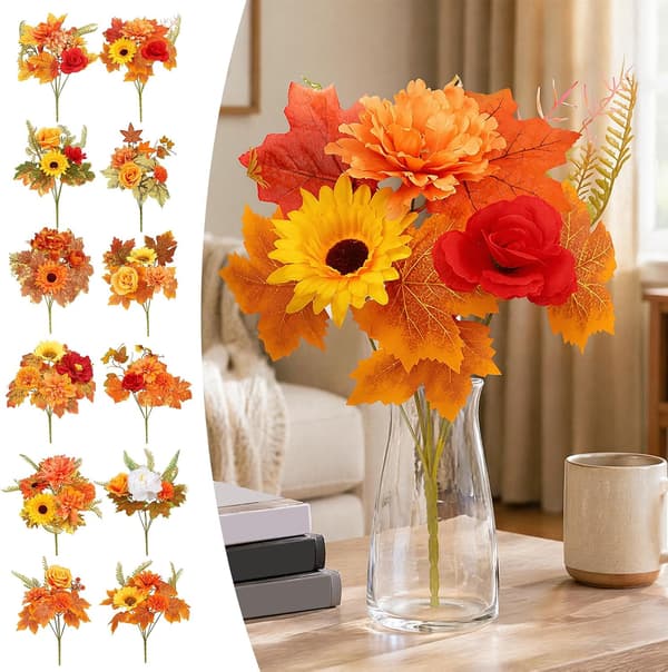 1 stk. 35 cm rød rose med brune blade, kunstig blomsterstilk til efterårsdekoration