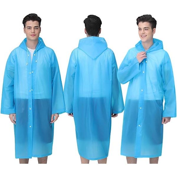 Regnponchos för vuxna Återanvändbara, 2 st Regnrockar Nöd för Kvinnor Män med Huva och Dragsko Vuxenponcho - blå