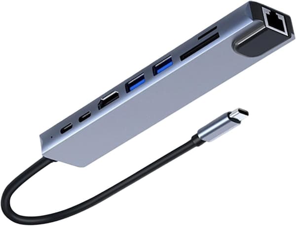 8-i-1 dokkingstasjon, høyhastighets dataoverføring, 4k videoutgangsadapter, USB C-hub for bærbar PC, multiport USB C-adapter, 5 Gbps dataoverføringshub
