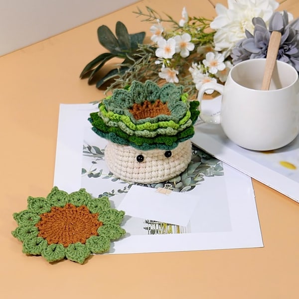 Virka Kit för Nybörjare, 6 st Virkade Underlägg, Blomma Krukväxt Virka med Virknål, Färgglad Garn