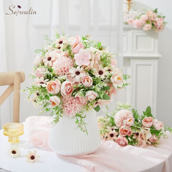 4 st konstgjorda blommor, falska pionbuketter, sidenhortensia, falsk blomsterarrangemang, rosa