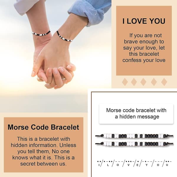 3 st Pararmband Zodiakpärlor Morse Code Armband - Handgjord Vänskap