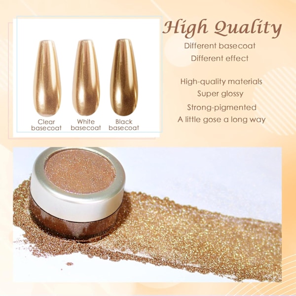 Krom Nagelpulver Spegeleffekt Metalliskt Damm Holografiskt Glitter Glaserad Manikyr Dekoration Reflekterande Pigment för DIY Guld
