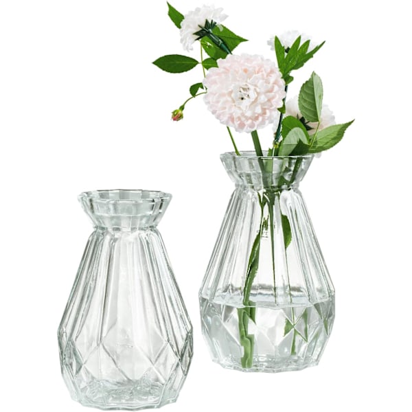 Liten Glasvas för Enstaka Blommor, 12,7 cm Dekorativa Vasar, Mini Vasar i Vintage Stil för Bordsdekoration med Diamantslipad Design, Set om 2