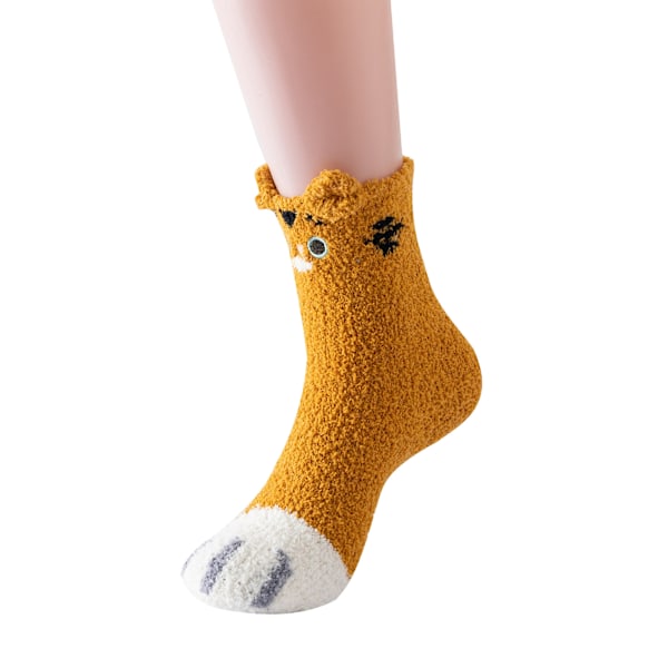 5 par Damstrumpor med kattmotiv, fleecefodrade, varma, vinterstrumpor