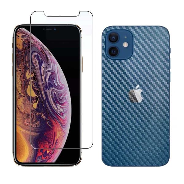iPhone 11 Skärmskydd + Kolfiber Baksidesskydd transparent