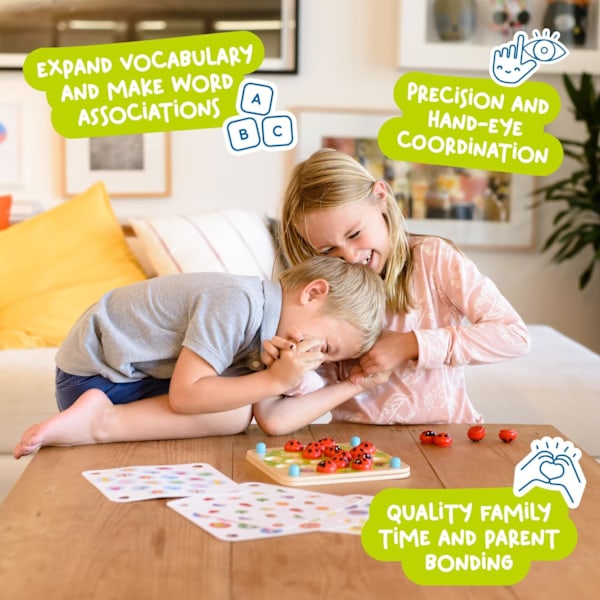 Nyckelpiga Trädgård Minnesspel – Trä Matchande Spel för Barn 3 4 5 År Gamla – Familjespel med 8 Mönster