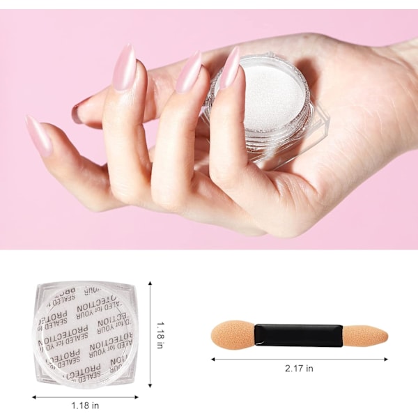 2 Burkar Krom Nagelpulver Vit och Röd Pärla, Iridescent Aurora Pulver Metallisk Spegeleffekt Pigment Pärlemorskimrande Sjöjungfru Pärla