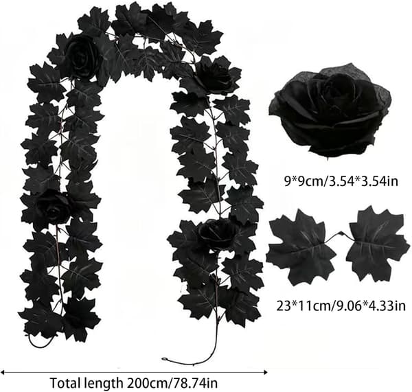 1 stk. 200 cm kunstig sort rosenranke til Halloween-dekoration
