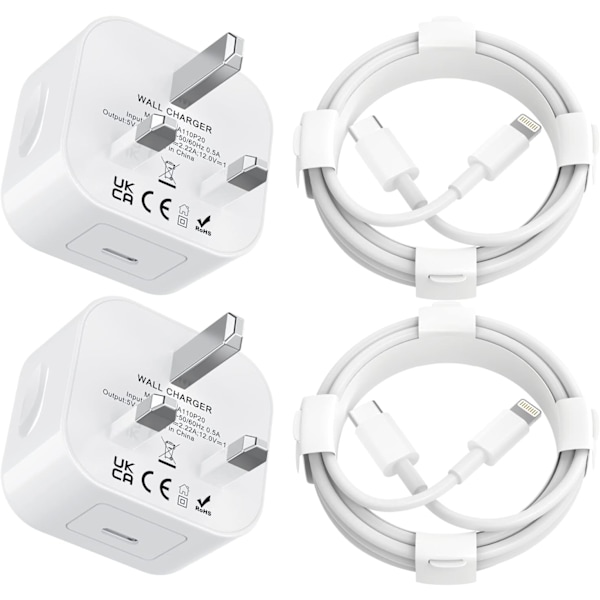 USB C Snabbladdare för iPhone Laddare 2-pack 20W med 1.8m Kabel för iPhone 14/13/12/11 Pro/Pro Max/XS Max/XS/XR/X/SE/8