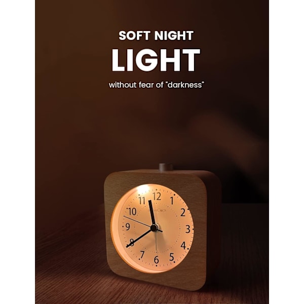aboveClock Väckarklocka Sängbord, Tickfri Sängklocka med Snooze och Nattlampa Funktion, Analog Klocka Batteridriven