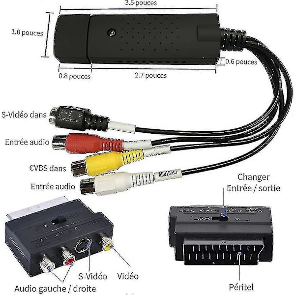 Cctv-kabel och adapter, USB-ljud- och videokonverterare, VHS till digital konverterare, redigerar video från alla analoga källor inklusive VHS DVD VCR Crjjkoy